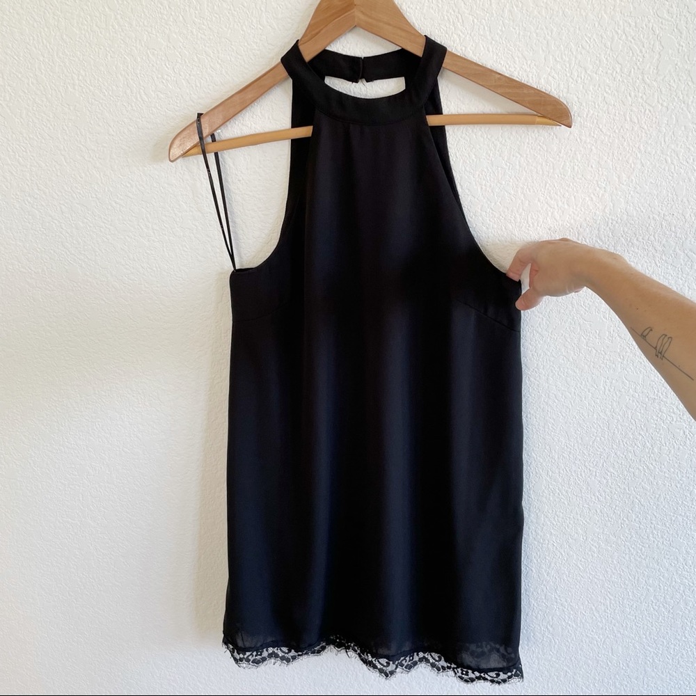 Lulu's Black High Neck Lace Trim Mini Dress XS
